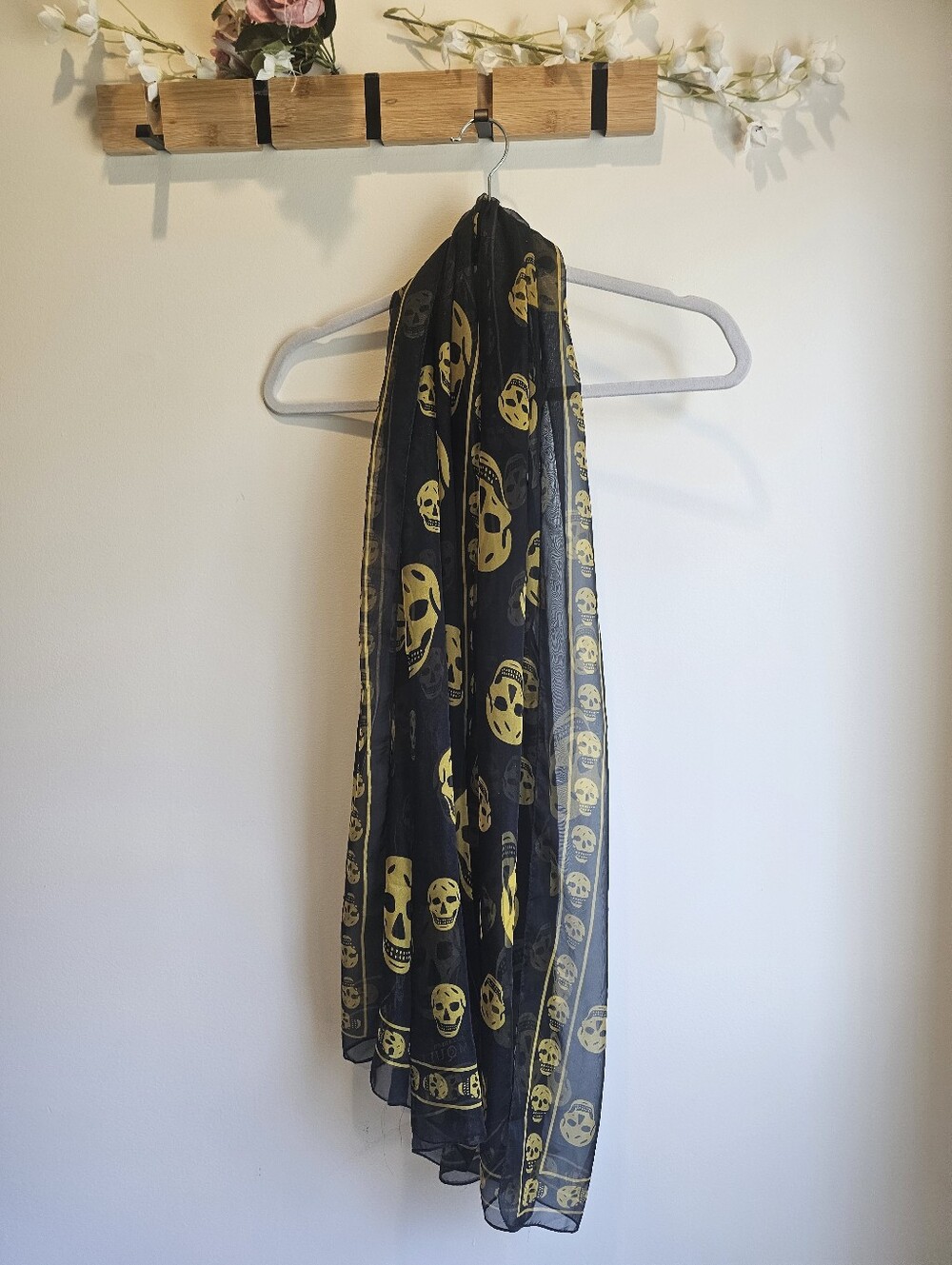 Authentic Alexander McQueen Sheer Skull Scarf - Black & Yellow (Rare Colorway)